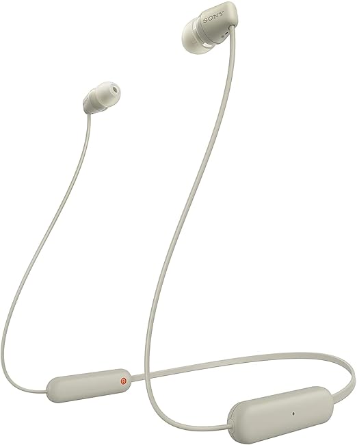 Image of Sony WI-C100 neckband earphones showing design and color from Amazon listing