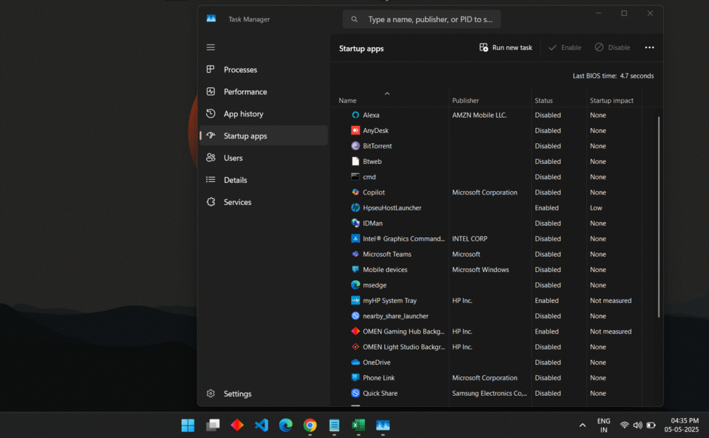 img showing to disable startup 